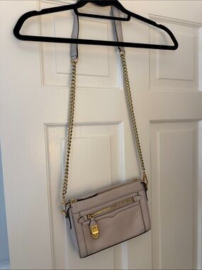 Rebecca Minkoff Neutral Taupe Leather Crossbody Bag with Gold Chain Strap